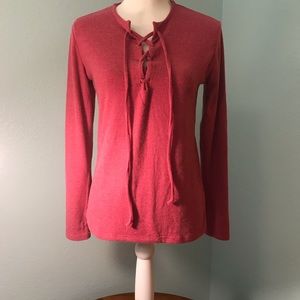 Go Couture Long Sleeve Lace-Up Knit Sweater NWOT